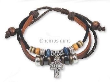 Armband leder met kruis zilver tur (Tip voor moeder!)