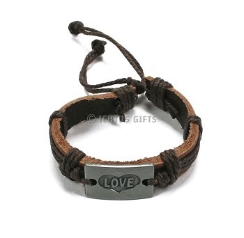 Armband leer love bruin verstelbaar - Nieuw!