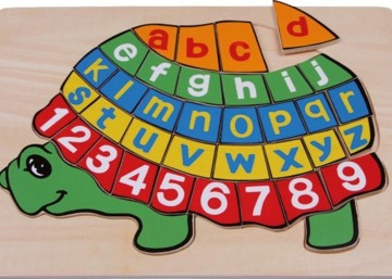 4020972024237 houten puzzel schildpad letters getallen abc cijfers puzzle leer lezen