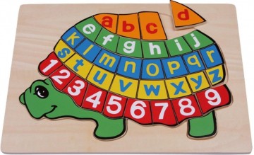 4020972024237 houten puzzel schildpad letters getallen abc cijfers