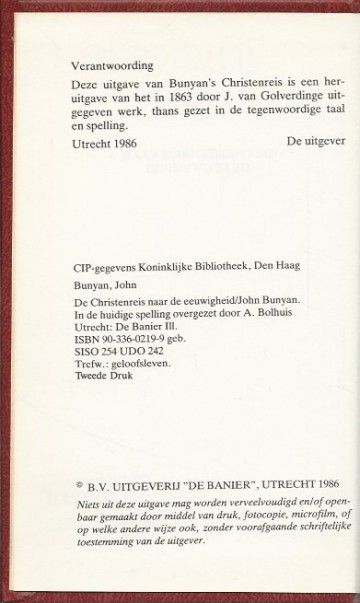 De christenreis naar de eeuwigheid john bunyan 9033602199 9789033602191 rood kunstleer 2e druk 1986   2