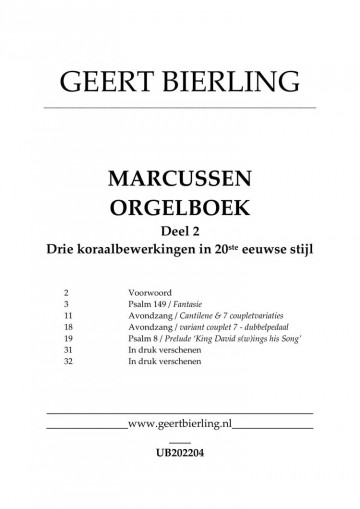 Geert bierling marcussen orgelboek 2   voorbeeld 3 notenschrift geert bierling marcussen orgelboek deel 2 psalm 8 avondzang psalm 149 inhoud