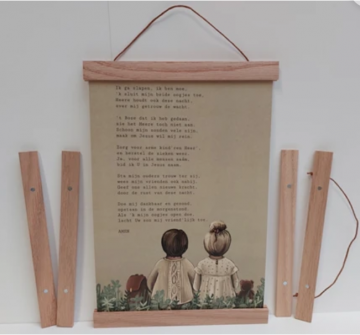 Posterhouder in hout met latjes en koord