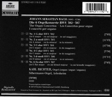 Richter karl   johann sebastian bach die orgelkonzerte   back
