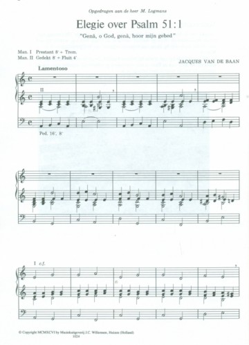 Baan, Jacques van de - Elegie Psalm 51: 1 'Gena o God, gena'