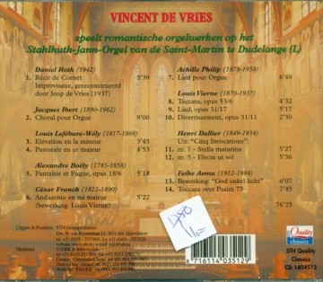 Vries, Vincent de - Romantische orgelwerken Saint Martin Dudulange