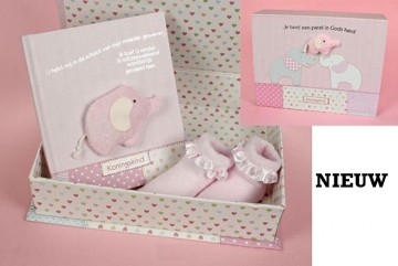 Babydoos roze 25x19cm met sokjes en een fotoalbum