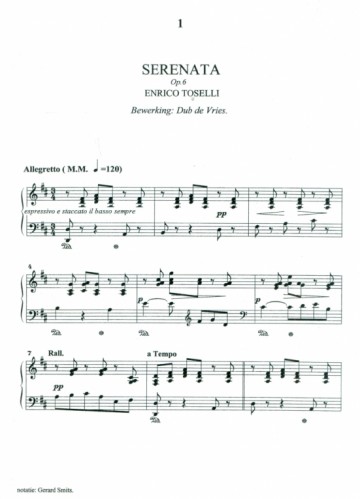 Vries, Dub de / E. Tosselli - Serenata op.6 voor orgel / piano / andere instrumenten