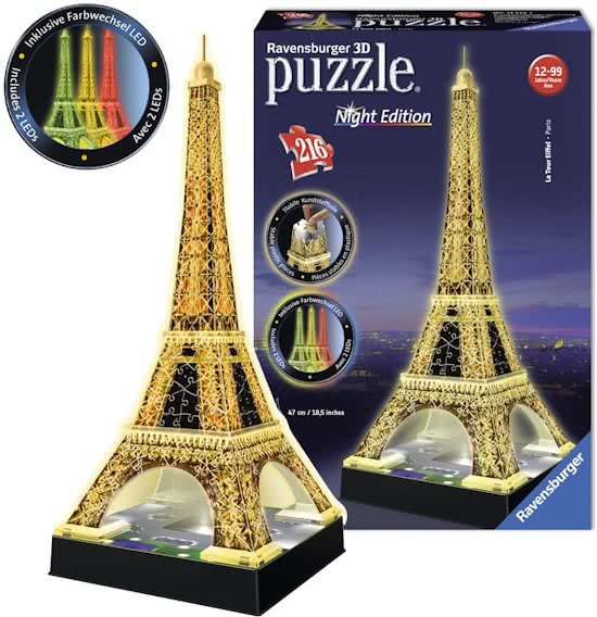Ravensburger Puzzel Eiffeltoren Night Edition 3D - Legpuzzel - 216 stukjes - Spellen en Puzzels - Webshop Tolle - Voor het betere betaalbare en verantwoorde 2ehands en nieuwe boek