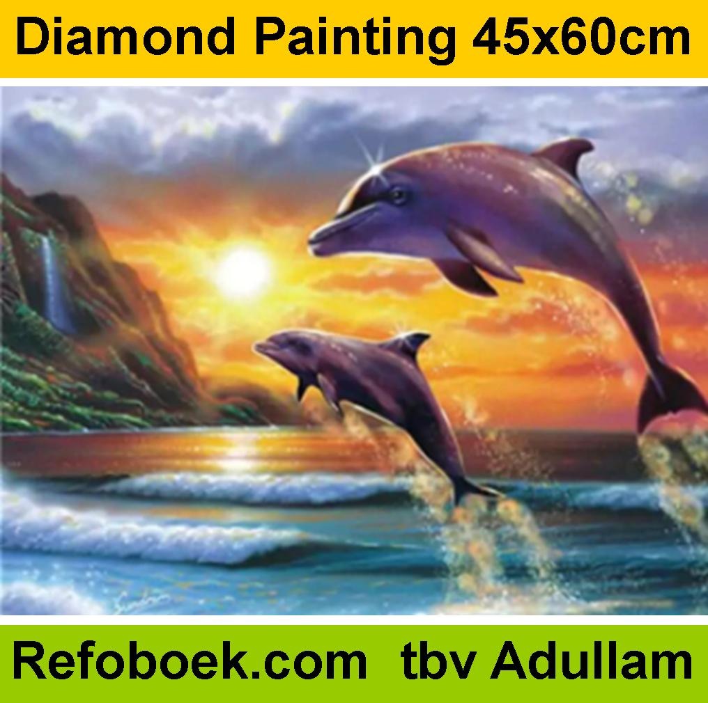 Diamond Painting Dolfijnen 45x60 Cm vierkante Steentjes Diamond diamond-painting-dolfijnen-45x60-cm-vierkante-steentjes-diamond